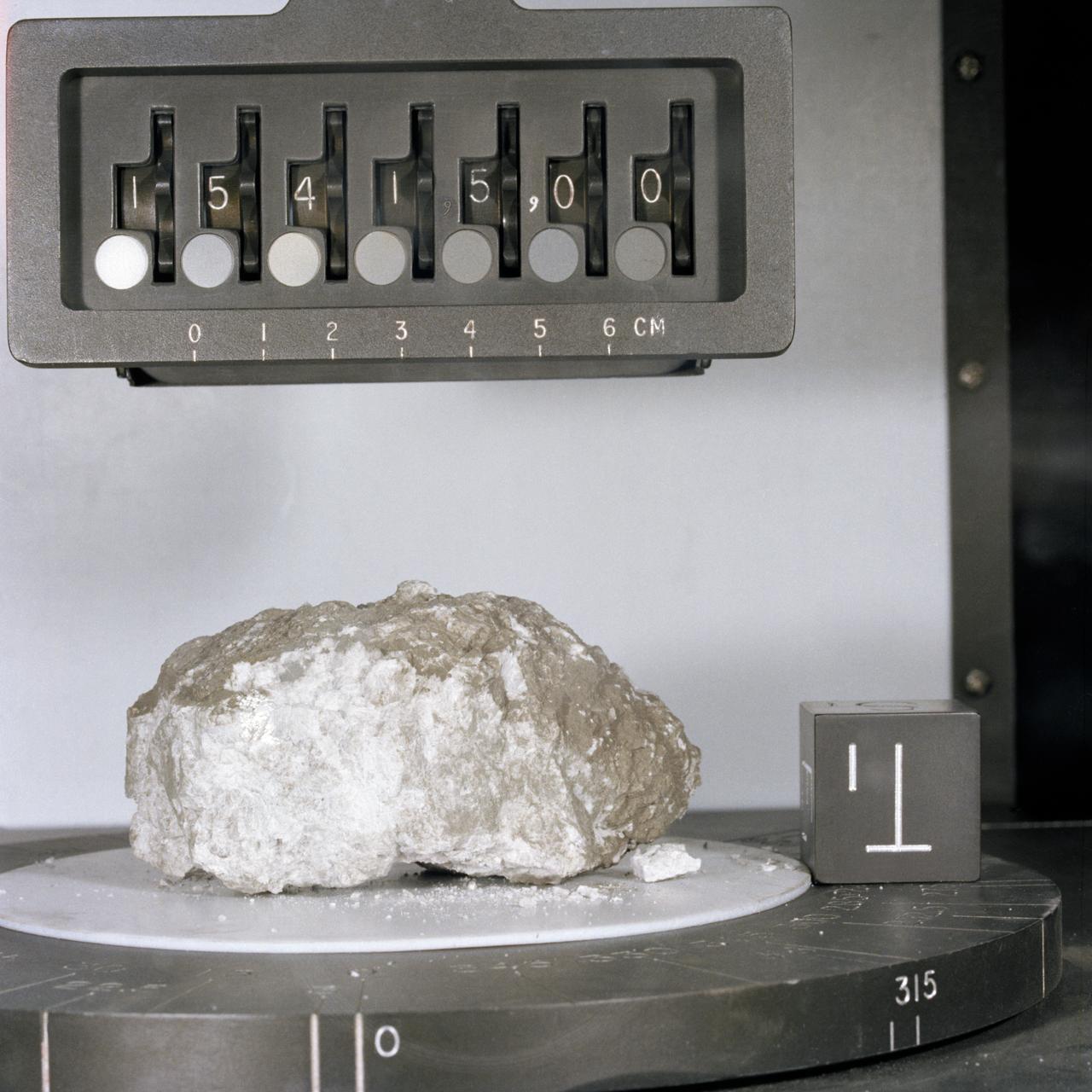 Lunar sample 15415, the pale Genesis Rock, photographed in the Lunar Receiving Laboratory.
